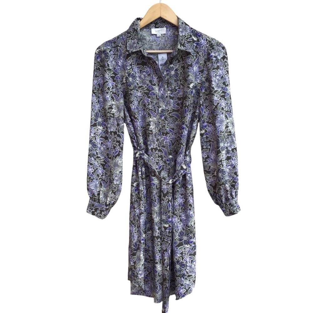 Loft Floral Long Sleeve Shift Dress Women’s Size Small